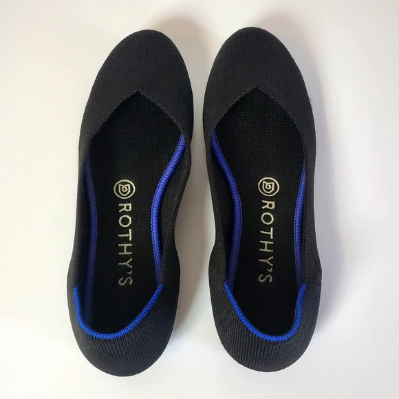 Rothy's The Flat in Black With Blue Trim Slip On Shoes - Picture 4 of 10